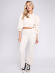 Borg Gold Button Crop Top & Flare Hosen Co-ordte