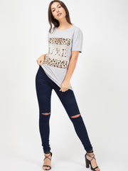 LUXE Slogan Leopard Print T-Shirt