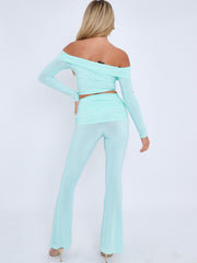 Slinky Bardot Crop Top & Fold Over Flared Trouser Co-ord