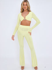 Long Sleeve Ring Detail Crop Top & Trouser Co-ord