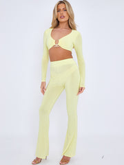 Long Sleeve Ring Detail Crop Top & Trouser Co-ord