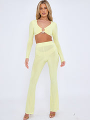 Long Sleeve Ring Detail Crop Top & Trouser Co-ord