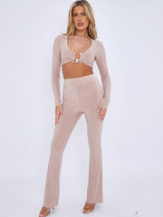 Long Sleeve Ring Detail Crop Top & Trouser Co-ord