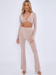 Long Sleeve Ring Detail Crop Top & Trouser Co-ord