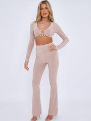 Long Sleeve Ring Detail Crop Top & Trouser Co-ord