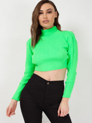 Roll Neck Knitted Cropped Jumper