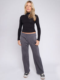 3 Seam Detail Wide Leg Fleece Joggers - Charcoal