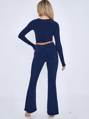 Crossover Detail Slinky Crop Top & Flared Trouser Co-ord