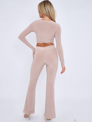 Crossover Detail Slinky Crop Top & Flared Trouser Co-ord