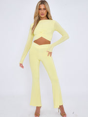 Crossover Detail Slinky Crop Top & Flared Trouser Co-ord
