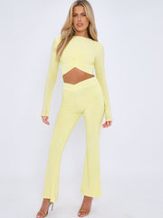 Crossover Detail Slinky Crop Top & Flared Trouser Co-ord