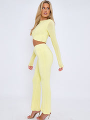 Crossover Detail Slinky Crop Top & Flared Trouser Co-ord