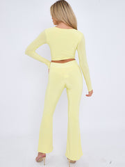 Crossover Detail Slinky Crop Top & Flared Trouser Co-ord