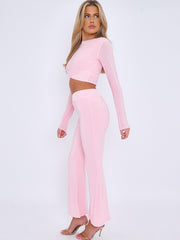 Crossover Detail Slinky Crop Top & Flared Trouser Co-ord