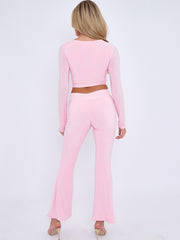 Crossover Detail Slinky Crop Top & Flared Trouser Co-ord