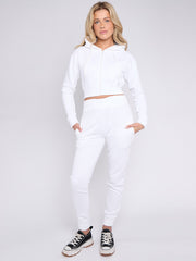 Zip Up Cropped Hoodie & Jogger Fleece Tracksuit