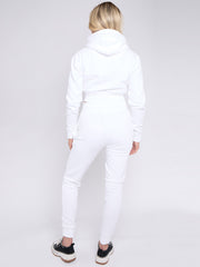 Zip Up Cropped Hoodie & Jogger Fleece Tracksuit