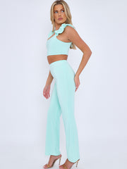 Ruched Straps Crop Top & Wide Leg Trouser Co-ord