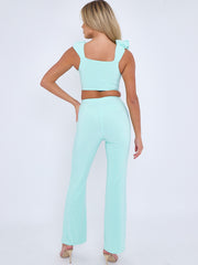 Ruched Straps Crop Top & Wide Leg Trouser Co-ord