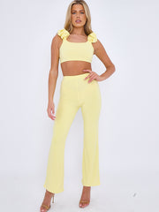 Ruched Straps Crop Top & Wide Leg Trouser Co-ord