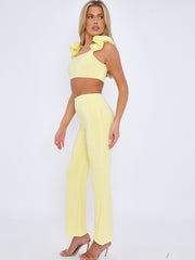 Ruched Straps Crop Top & Wide Leg Trouser Co-ord