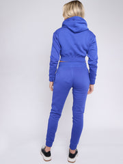Zip Up Cropped Hoodie & Jogger Fleece Tracksuit