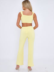 Ruched Straps Crop Top & Wide Leg Trouser Co-ord