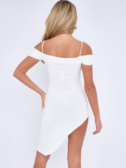 Asymmetric Bardot Style Ruched Cami Dress