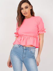 Ruches franje zoom en mouwen top