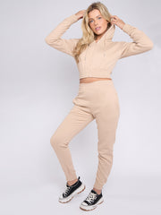 Zip Up Cropped Hoodie & Jogger Fleece Tracksuit