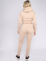 Zip Up Cropped Hoodie & Jogger Fleece Tracksuit