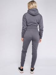 Zip Up Cropped Hoodie & Jogger Fleece Tracksuit