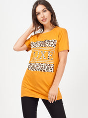 LUXE Slogan Leopard Print T-Shirt
