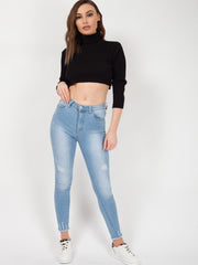 Roll Neck Knitted Cropped Jumper