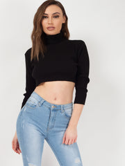 Roll Neck Knitted Cropped Jumper
