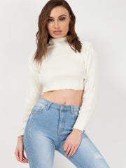 Roll Neck Knitted Cropped Jumper