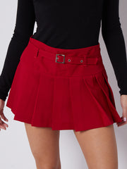 Pleated Mini Plain Tennis Skort With Belt
