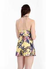 Tropical Floral Print Halter Neck Playsuit