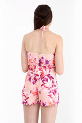 Floral Print Halter Neck Playsuit