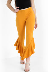Flared Frill Hem Cropped Trousers