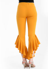 Flared Frill Hem Cropped Trousers