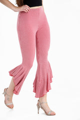 Gingham Check Flared Frill Hem Cropped Trousers