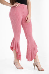 Gingham Check Flared Frill Hem Cropped Trousers