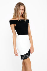 Farbblock Spitzenverkleidung Wrap Bardot Kleid