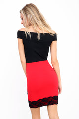 Farbblock Spitzenverkleidung Wrap Bardot Kleid