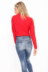 Knot Front Cold Shoulder Ribbed Top