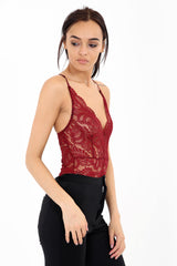Scallop Lace Cross Back Strappy Bodysuit
