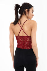 Scallop Lace Cross Back Strappy Bodysuit