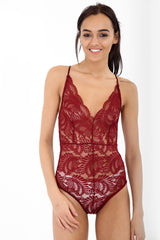 Scallop Lace Cross Back Strappy Bodysuit