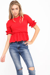 Ruches franje zoom en mouwen top